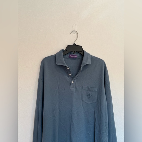 Ralph Lauren Purple Label Slim Logo Washed Pique Polo Long Sleeve Shirt Sweater - Picture 7 of 8